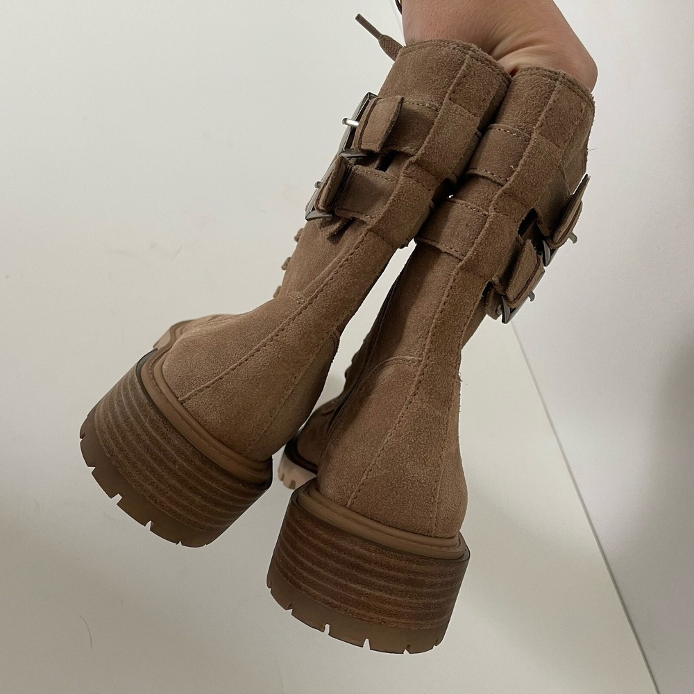 Vince Camuto Boots Womens 7.5M Tan Wild Mushroom Leather Fawdry Combat Zip Lug - Picture 5 of 9